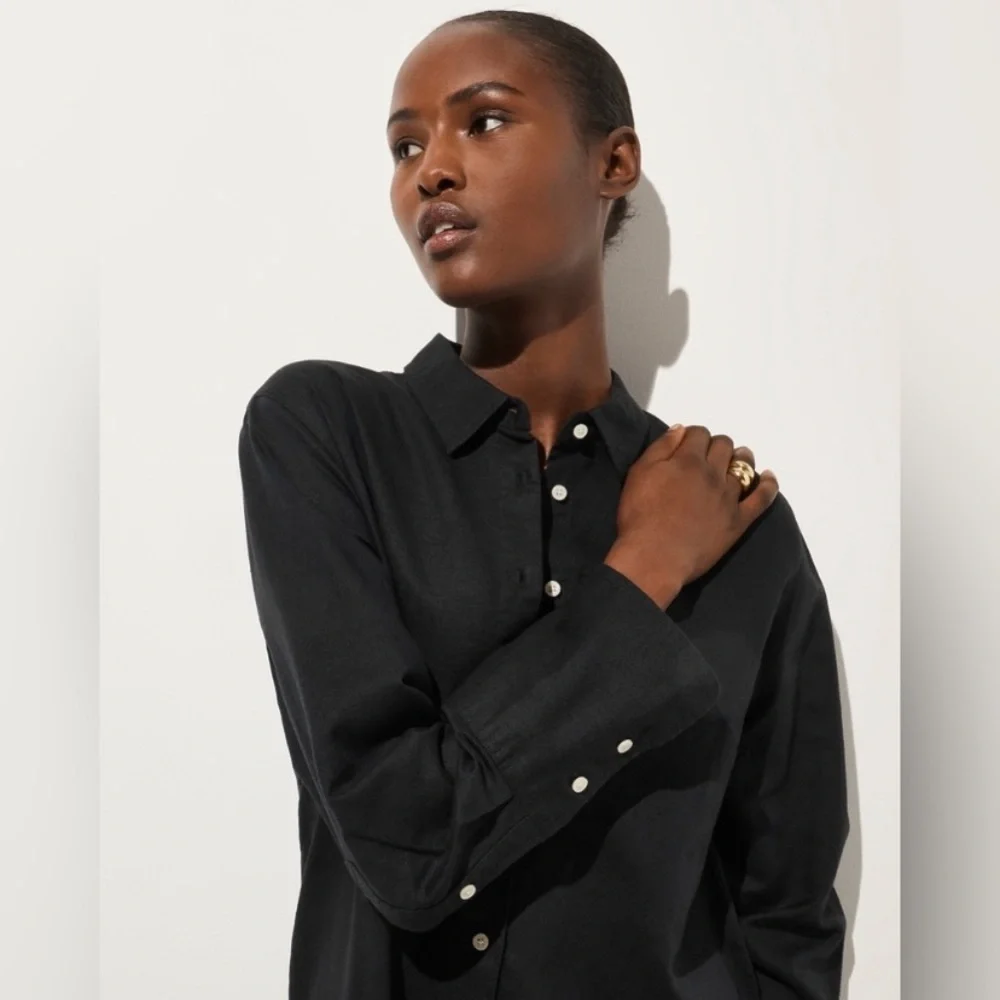 NWT J.Crew Relaxed-fit beach shirt in linen-cotton blend swim cover up SzS black